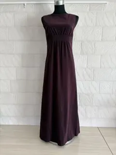 バーガンディ ノースリーブ ロングワンピース