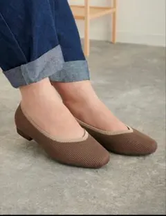 la farfa SHOESリブニットバレエパンプス