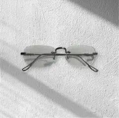 クリアメガネ シルバー リムレスメガネ 韓国メガネ y2k vintageモード