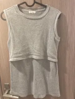 授乳服　ノースリーブニット　グレーMサイズ