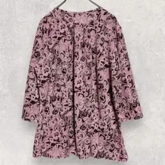 Tシャツ カットソー ブラウス M 花柄 七分袖 総柄 コットン 日本製