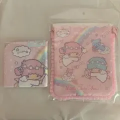 リトルツインスターズドリーミージャーニー　フリル巾着　ミニハンドタオル　ピンク