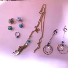 ターコイズ系　貝殻　ネックレス　イヤリング