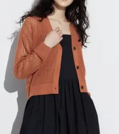 UNIQLO ユニクロ　メッシュショートカーディガン　長袖　オレンジ　M