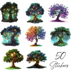 ステッカー　マジックツリー　50枚　お洒落な木の素材　PET素材　コラージュ素材