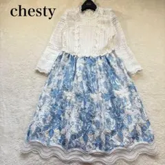極美品 チェスティ レース 刺繍 花柄 ドッキング ワンピース M