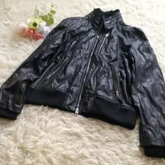 シャギー　ライダースジャケット　レディース　М　黒　シワ加工