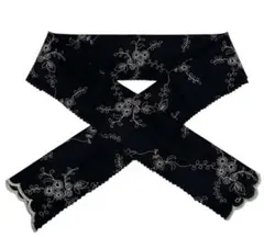 花柄刺繍 半襟 黒　ハンドメイド