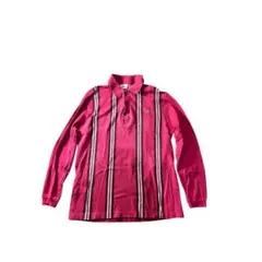 LACOSTE ピンク ストライプ 長袖ポロシャツ