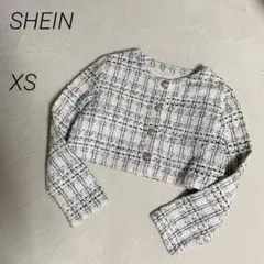 SHEIN ノーカラー ツイード ジャケット クロップド丈 モノトーン