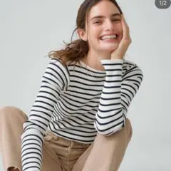 AURALEE×Ron Hermanギザボートネックプルオーバー ボーダー