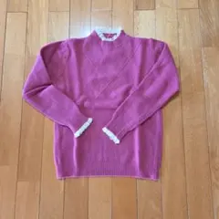 ピンク ニットセーター レース襟付き