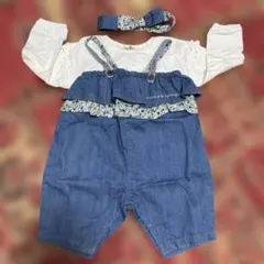 ⭐︎RAG MART⭐︎デニムフリルロンパース・ロンT ・リボンセット/90サイズのサムネイル