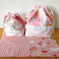 ハンドメイド♪パッチワーク お弁当3点セット 花柄 スイーツ