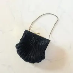【美品】ビーズバッグ 黒バッグ 総ビーズ シェル風 フォーマル ドレス