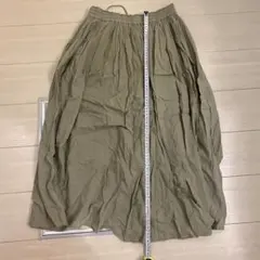 カーキ フレアロングスカート ウエストゴム