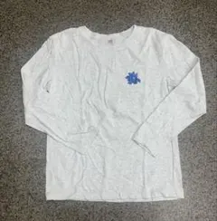 フラワーモチーフ ロングTシャツ グレー ロンT 長袖 カットソー　M