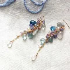 初夏色　紫陽花色のピアス14kgf