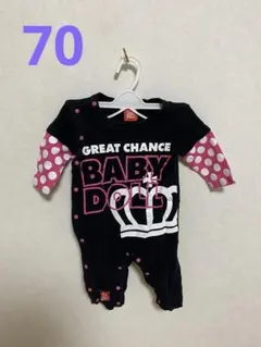 BABYDOLL ベビー ロンパース 70サイズ 黒・ピンク ドット柄