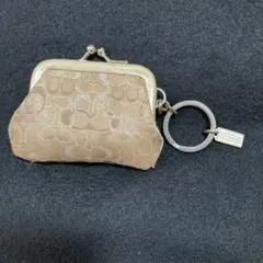 COACH ベージュ コインケース キーホルダー付き　がま口