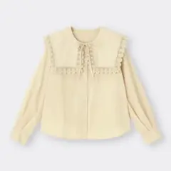 レーストリムビッグカラーシャツ長袖