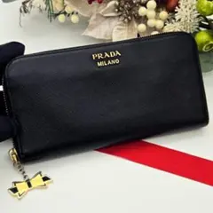 ◇レア極美品◇プラダ 長財布 サフィアーノレザー ロゴ金具 ブラック