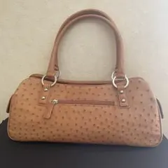 オーストリッチ ハンド バッグ　オレンジブラウン シルバー