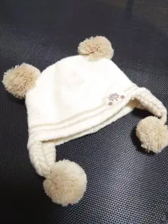 フリース ベビー帽子 ポンポン付き