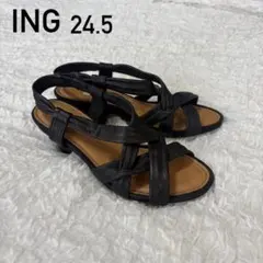 ing イング レザークロスストラップサンダル ブラック黒24.5のサムネイル