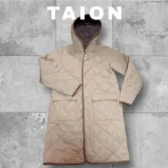 新品 TAION シティ パイピングフード ロングダウンコート ダークベージュ