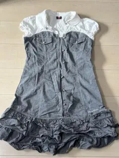 mezzo Piano 半袖ワンピース グレー フリル付き