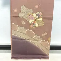 D173 訪問着　ちりめん　花模様　正絹　着物　袷　しつけ糸付き未使用極美品
