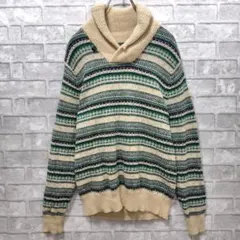 ikka イッカ ニットセーター スヌード襟 ストライプ　ウール100%