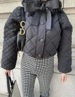 epine キルティングショートダウンコート　リボン付き フォルムがキュートな❤︎fur ribbon quilting short down coat