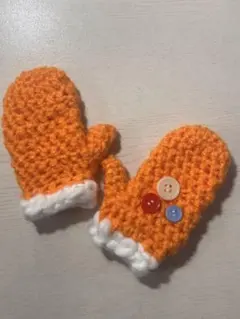 ハンドメイド ニットミトン オレンジ ベビー用のサムネイル