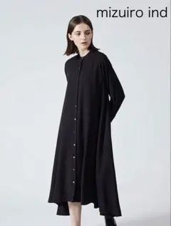 mizuiro ind ミズイロインド★T/Rスタンドカラーフレアワンピース黒