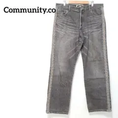 【コミュニティ】デニムパンツ　ストレートデニム　刺繍　デザインデニム　黒