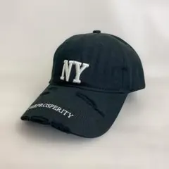 【訳アリ】NY刺繍ダメージキャップ 帽子／ブラック☆新品未使用☆アメカジ