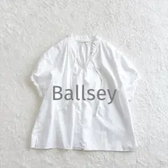 美品 Ballsey プロセスドコットン ネックフリルブラウス 白 ボウタイ