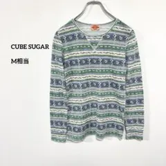 CUBE SUGAR ネイティブ柄 ワッフル生地長袖Tシャツ M相当 e725のサムネイル