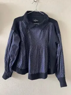 tricot Comme des Garçons 異素材ドッキングブラウス　紺のサムネイル