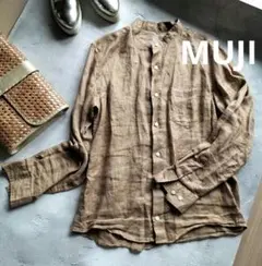 【MUJI】【無印良品】リネン 100%　モカブラウン 長袖シャツ　ゆったり