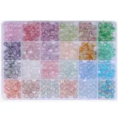 ガラスビーズセット　24色　8mm球　約360個　クラック　淡色系【024】
