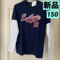 【新品タグ付き】男の子150長袖/ロンT/野球ユニフォーム風デザイン/紺ネイビー