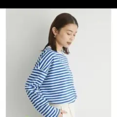 コンパクトボーダーロンTEE （ブルー） 長袖 ボーダー　美品