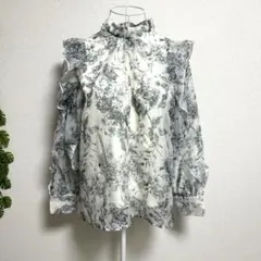 ヘザー・F 長袖シャツ シアーブラウス ハイネック リボン付き 花柄のサムネイル