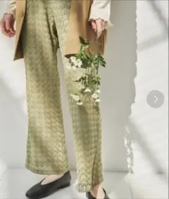 hinari レースイージーパンツ　ライトカーキ　S