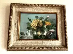 油彩画 薔薇 静物画 額装
