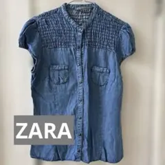ZARA BASIC デニムシャツ 半袖 シャーリング Mサイズのサムネイル