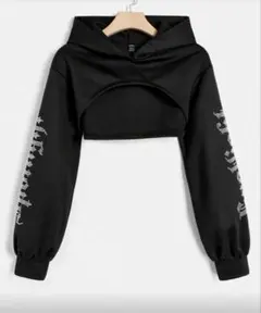 ブラック クロップドフーディ 長袖